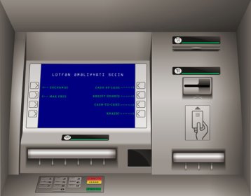 Insert plastic card into ATM and enter a PIN code.