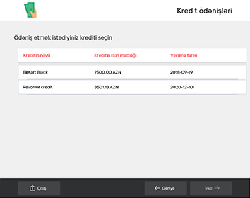 Ödəniş olunacaq kredit növü seçilir