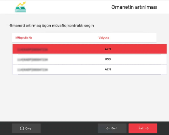 Select the corresponding contract number to replenish the deposit