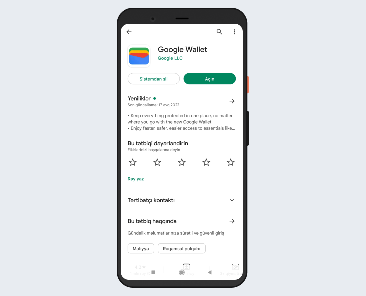 Telefona “Google Wallet” tətbiqini yükləyin*