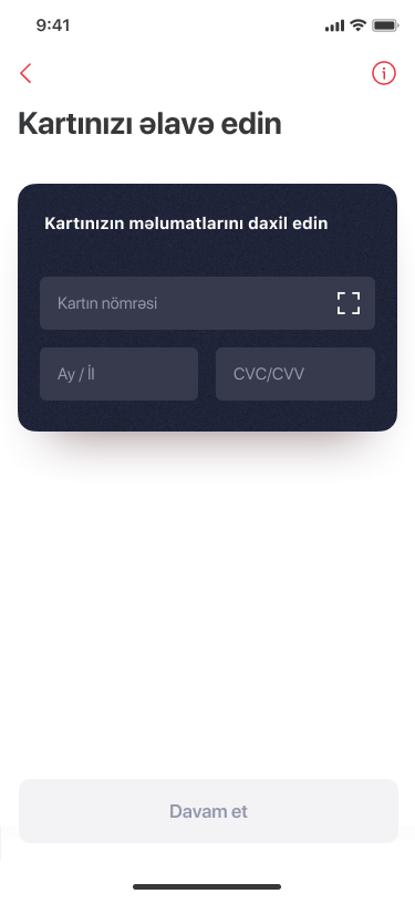 Ardınca kart məlumatlarınızı yazın və “Davam et” düyməsi ilə növbəti səhifəyə keçin